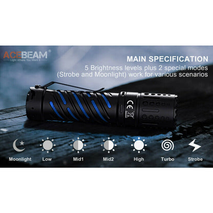 Acebeam E70 Mini Flashlight Compact Handheld 4600 Lumens LED Bright Light Torch