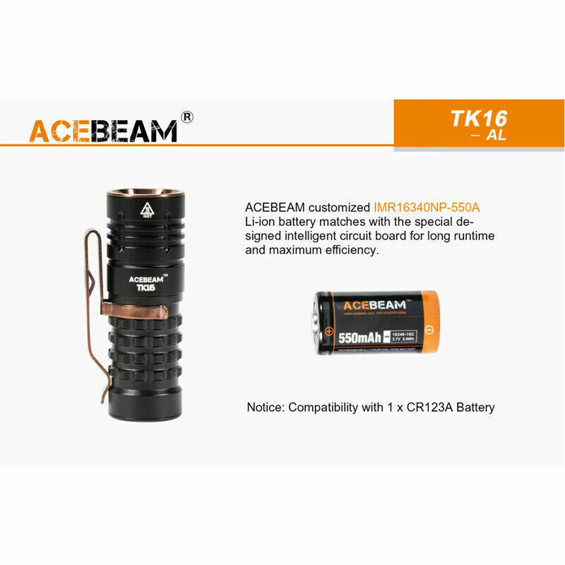 AceBeam TK16 Flashlight Mini Small Tactical Super Bright LED Light Battery Torch